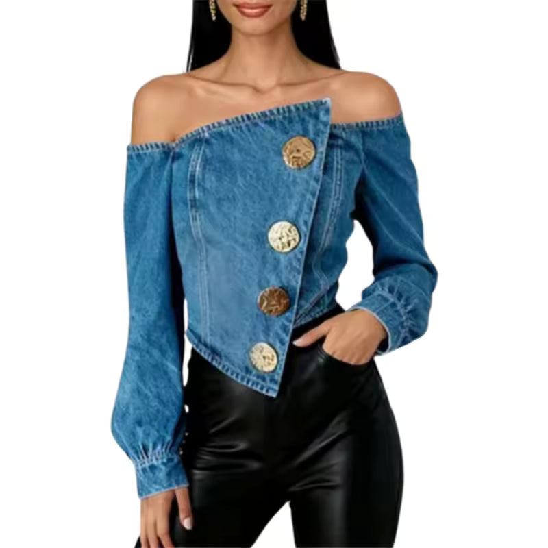 Washed Asymmetrical Button Up Long Sleeves