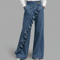 symmetric Ruffle Hem Denim