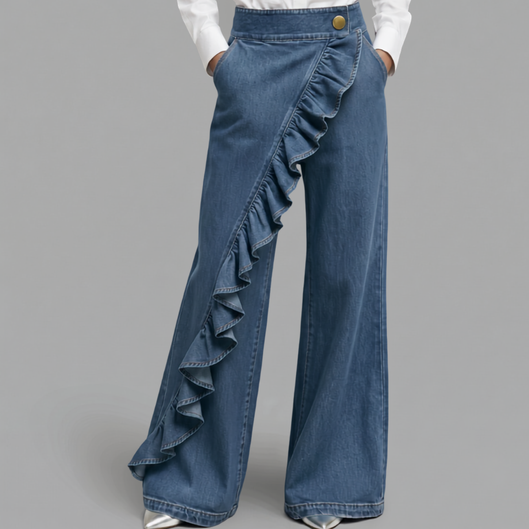 symmetric Ruffle Hem Denim